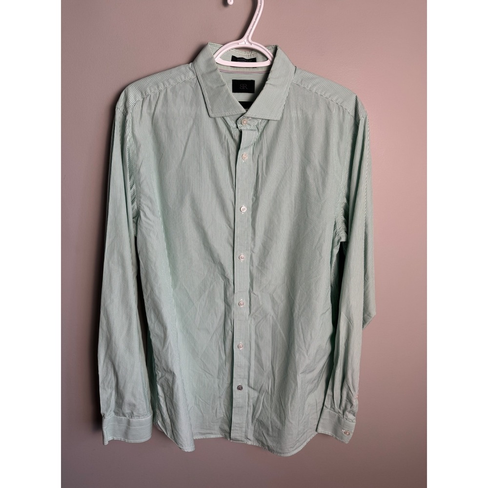 Banana Republic Mens Green Peppermint Stripe Shirt L Tailored Slim Fit Preppy